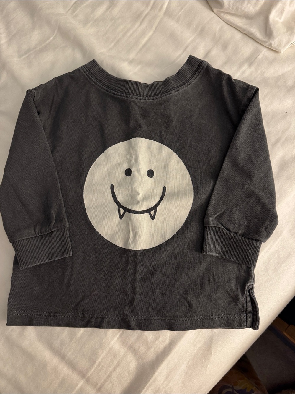Kids Black Long-Sleeve Tee with White Vampire Smiley